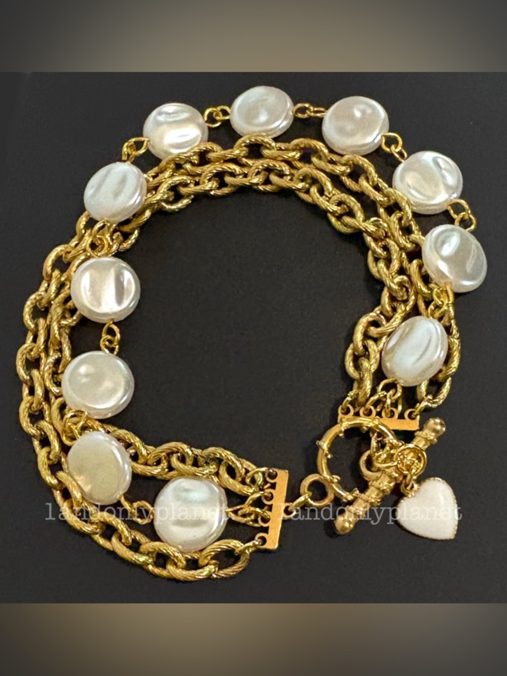 🌹HP🌹✨NEW✨ Chic Pearl Layered Chain Bracelet w Heart Charm - Picture 3 of 8